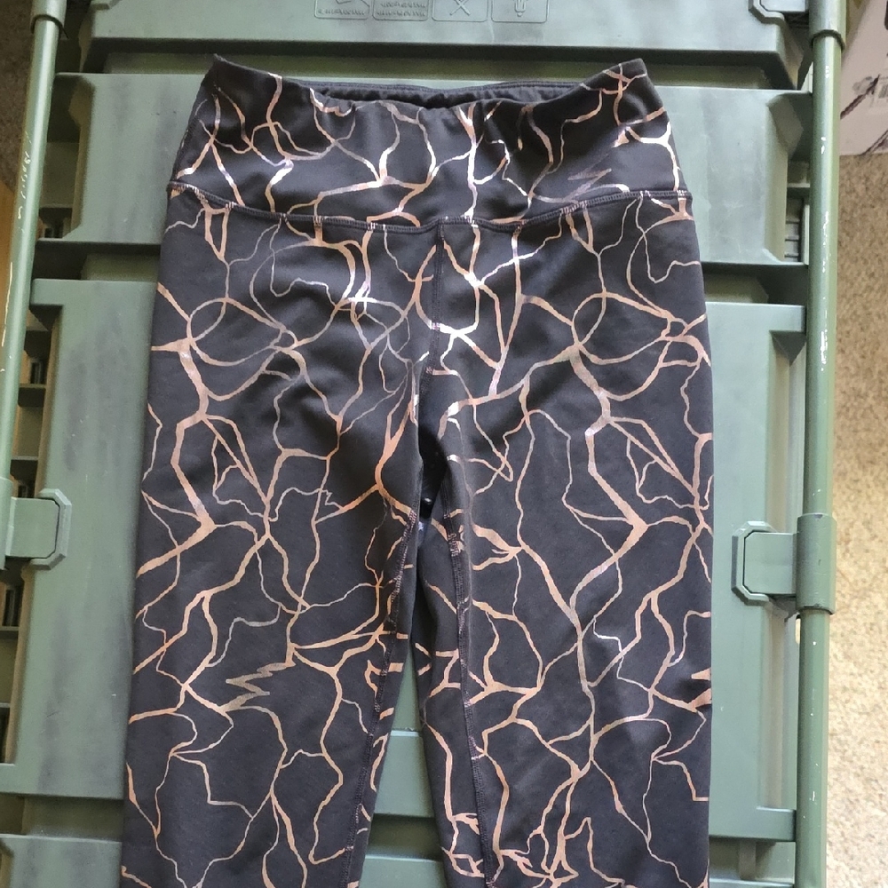Ideology Black Leggings with Copper Abstract Print